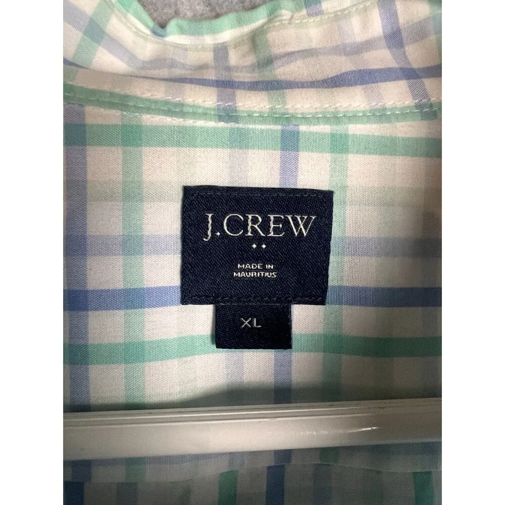J. Crew Button Front Shirt Men’s XL White Blue Green Plaid Long Sleeve